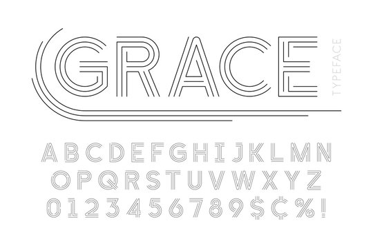 Abstract linear font, letters and numbers vector illustration.