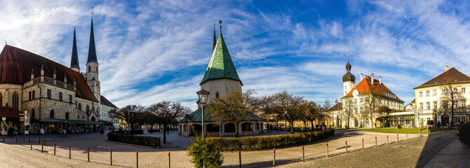 Panorama of Altotting in Bavaria. Winter in Germany.