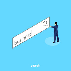 man in a business suit looking for information, isometric image