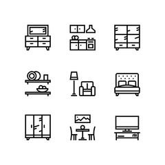 Furniture, decor, interior vector simple icons for web and mobile design pack 4
