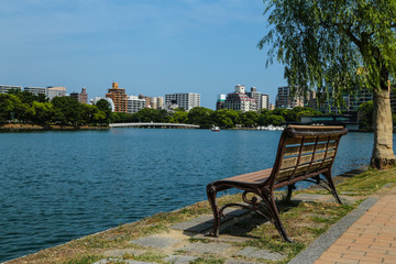 Wooden bench in Ohori park