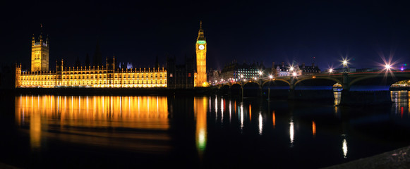 Fototapeta na wymiar London cityscape with Palace of Westminster with Big Ben and Westminster Bridge at night