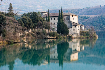 Fototapeta na wymiar View of the Toblino castle in northern Italy