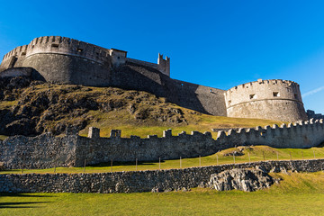 Part of the walls of the Beseno castle in Trentino, Italy © dinosmichail