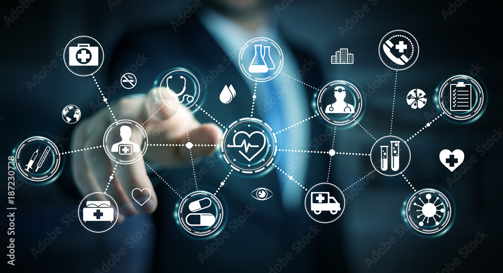 Aufkleber businessman using digital medical interface 3d rendering