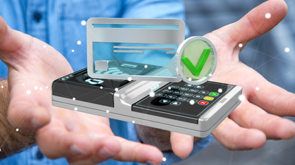 Businessman using contactless terminal payment 3D rendering