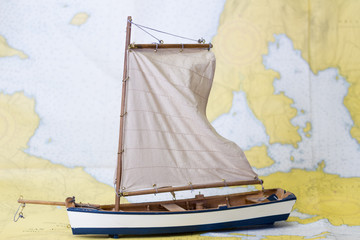 Sail Boat Model on Nautical Map