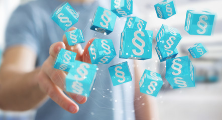 Businessman using 3D rendering law cubes