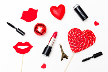 Obraz na płótnie Canvas Valentine concept. make-up with red lipstick for St. Valentine's Day