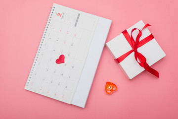 Valentines day background, Valentines day card and gift box on pink background