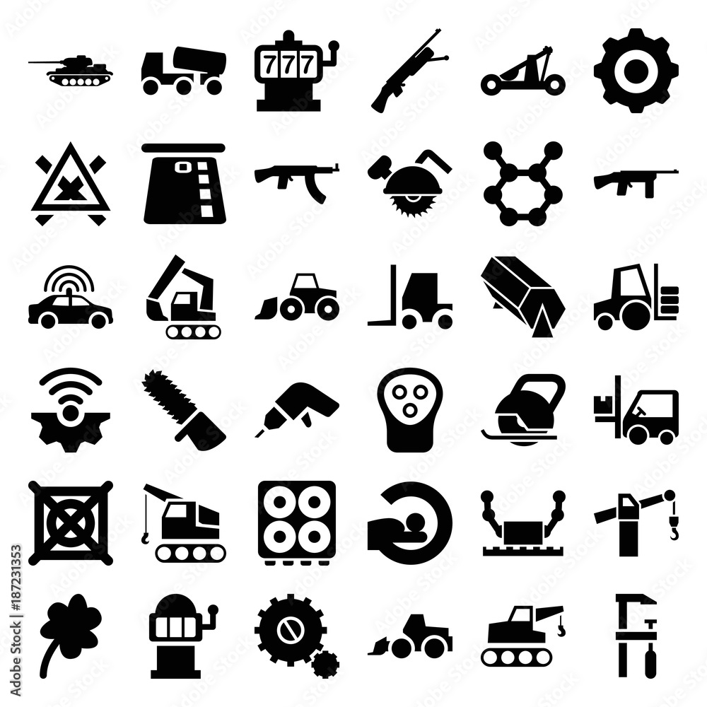 Sticker Machine icons. set of 36 editable filled machine icons