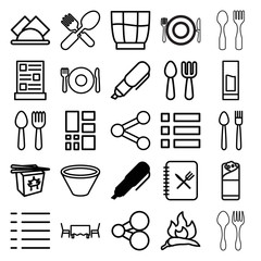 Menu icons. set of 25 editable outline menu icons