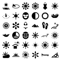 Sun icons. set of 36 editable filled sun icons