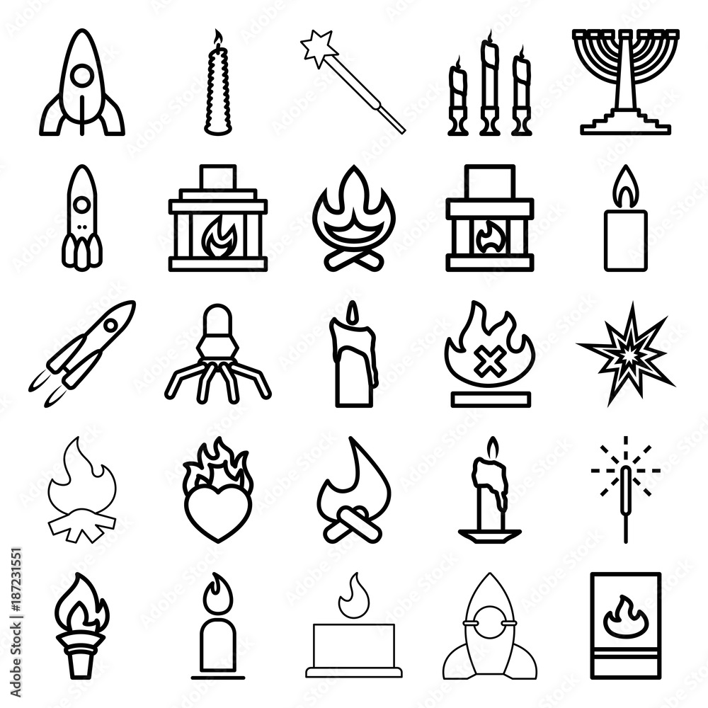 Sticker Flame icons. set of 25 editable outline flame icons