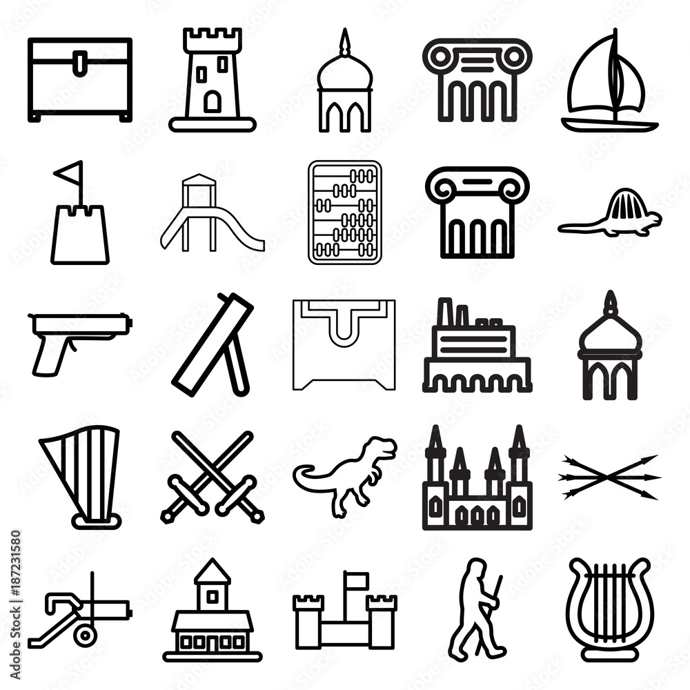 Sticker ancient icons. set of 25 editable outline ancient icons