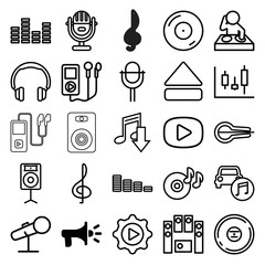 Audio icons. set of 25 editable outline audio icons