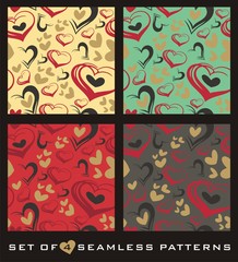 Seamless pattern with hand drawn heart shapes on colorful background