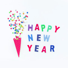 Happy new year concepts with confetti from colorful star shape