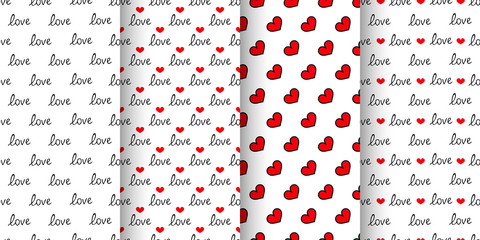 Collection of 4 seamless patterns for St. Valentine's Day