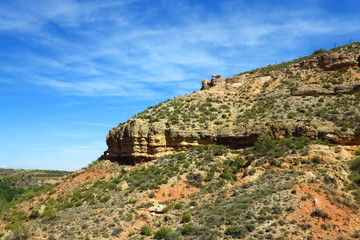 Spanien, Steppenlandschaft bei Fuendetodos in Aragon