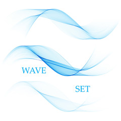 Set of Abstract Blue Wave Set on Transparent Background. Vector Illustration.