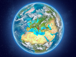 Serbia on planet Earth in space