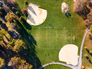 Soccer and baseball playgrounds aerial view