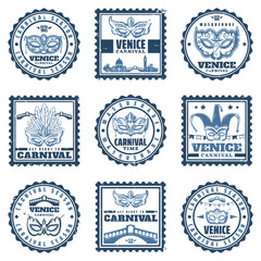 Vintage Traditional Venice Carnival Stamps Set