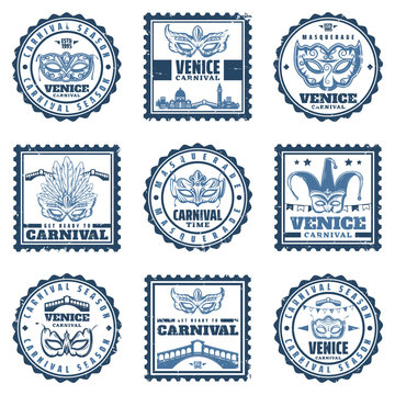 Vintage Traditional Venice Carnival Stamps Set