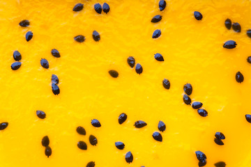Closeup of a passion fruit cheesecake 