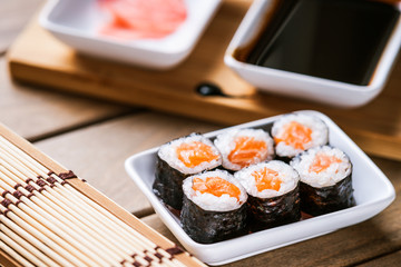 Sushi rolls with salmon 