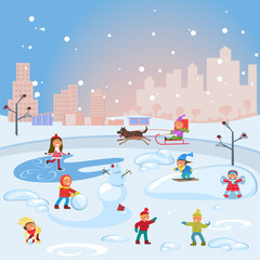 Winter scene with children 