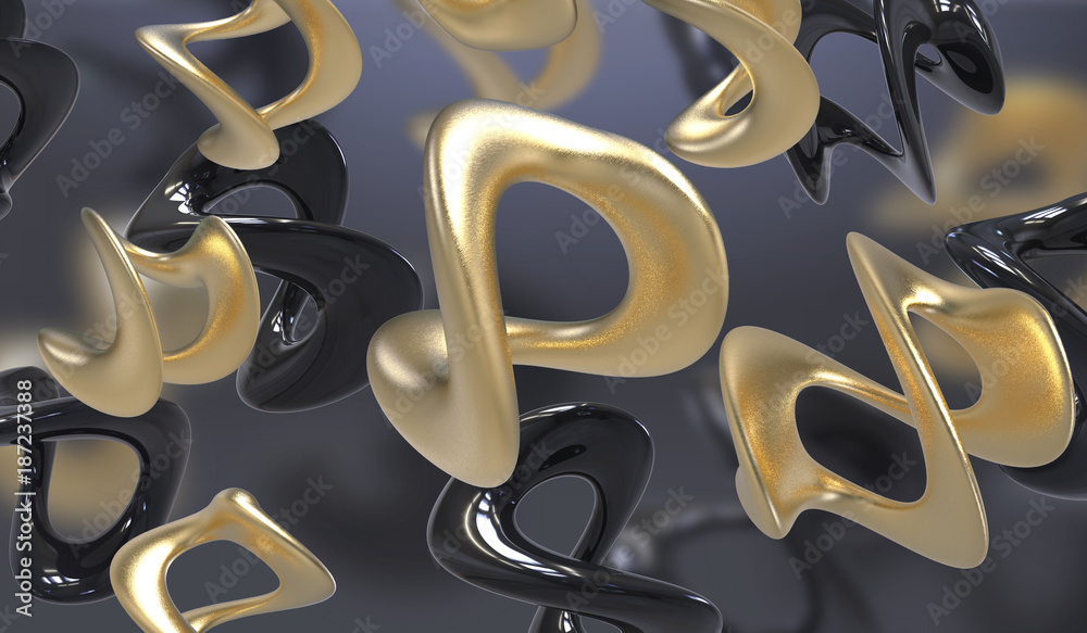 Poster abstract background with amorphous shape. chaotic composition of formless elements. 3d render pictur