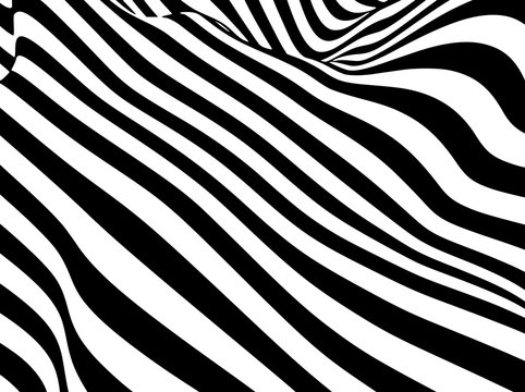 Abstract black and white striped optical illusion three dimensional geometrical shapes