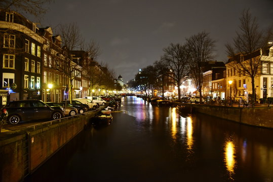 Netherlands, Amsterdam, Canal, Boat, Christmas, Tree, Decoration, Holiday, Lights, Night, Street, Photography, Sky, © Julia
