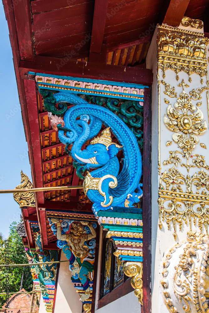 Wall mural lanna style wood carving in temple