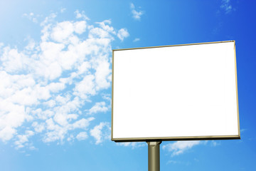 Blank advertising board on blue sky background