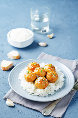 Baked Orange Chicken Meatballs with rice