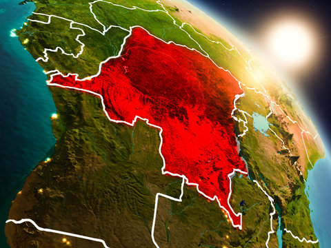 Democratic Republic of Congo from space during sunrise