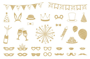 Hand drawn sketch for carnival party, birthday party or photo booth. Vector.