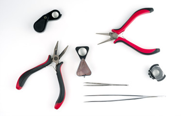 Jewelry tools isolated on white background.
