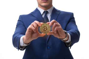Businessman in bitcoin price increase concept