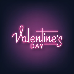 Obraz premium Valentines Day. Valentines Day neon script lettering. Valentine's Day neon sign.