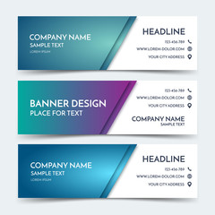 Horizontal business banner templates. Vector corporate identity design, blue technology background layout. Set of modern website headers