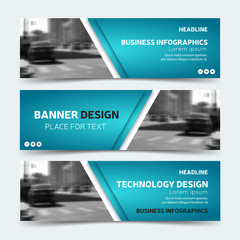 Horizontal business banner templates. Vector corporate identity design, technology background layout. Modern blue website headers