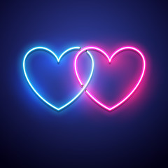 Valentines Day background. Vector retro neon sign.