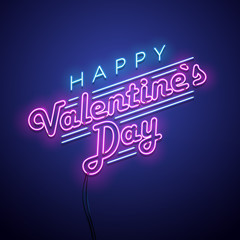 Valentines Day background. Vector retro neon sign.