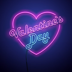 Valentines Day background. Vector retro neon sign.