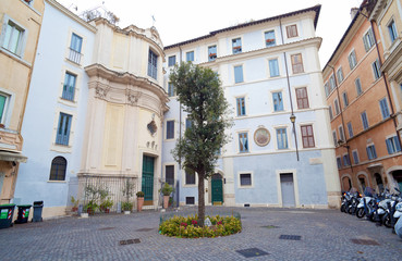 Fototapeta na wymiar Piazza della Quercia and Santa Maria della Quercia Church in Rome