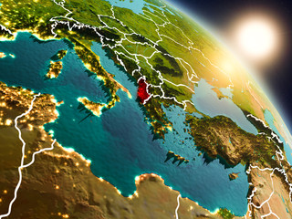 Albania from space during sunrise